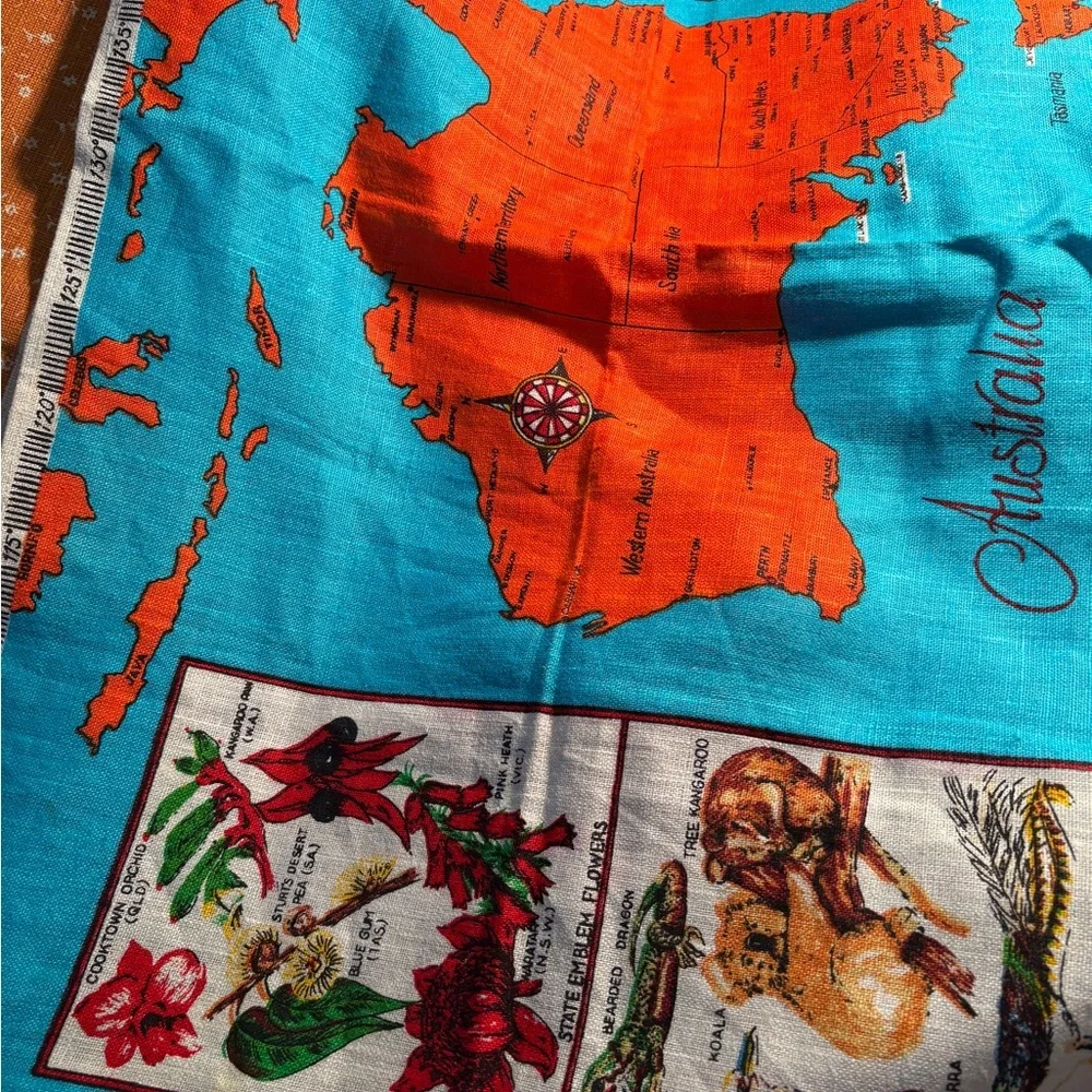 Vintage tourist linen towel Colorful Australia‎ Map 18 x 31 100